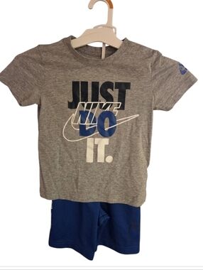 Nike "Just Do It." Gray Tee with Blue Shorts Set